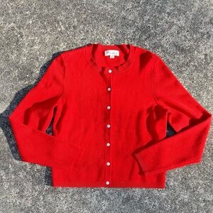 Marled Red Button-Up Cardigan – Capsule Wardrobe Staple | Size S